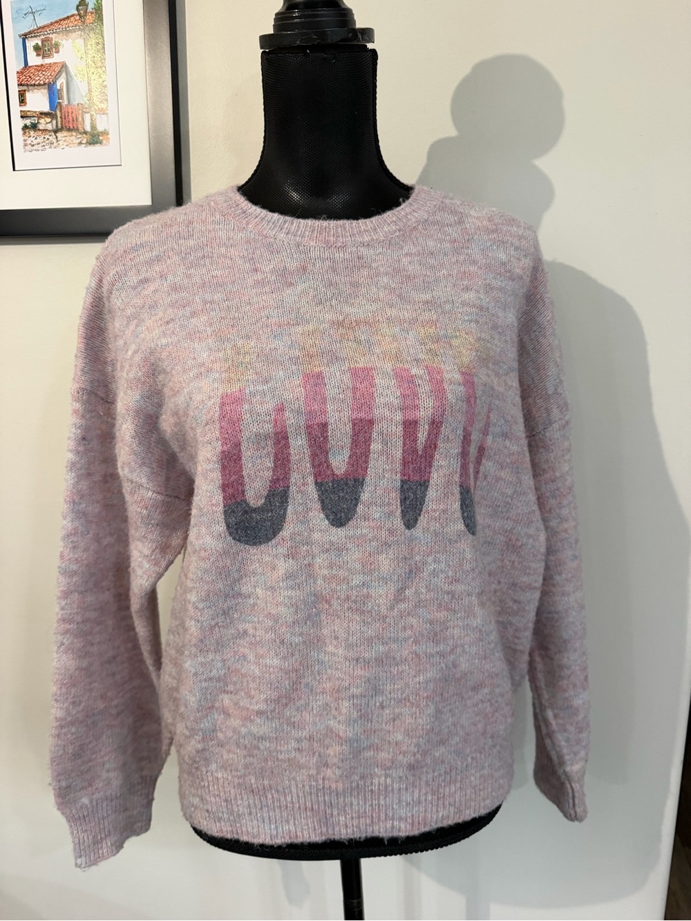 Sundry Women’s Purple Marled Crewneck Sweater with Ombre Graphic Size 1